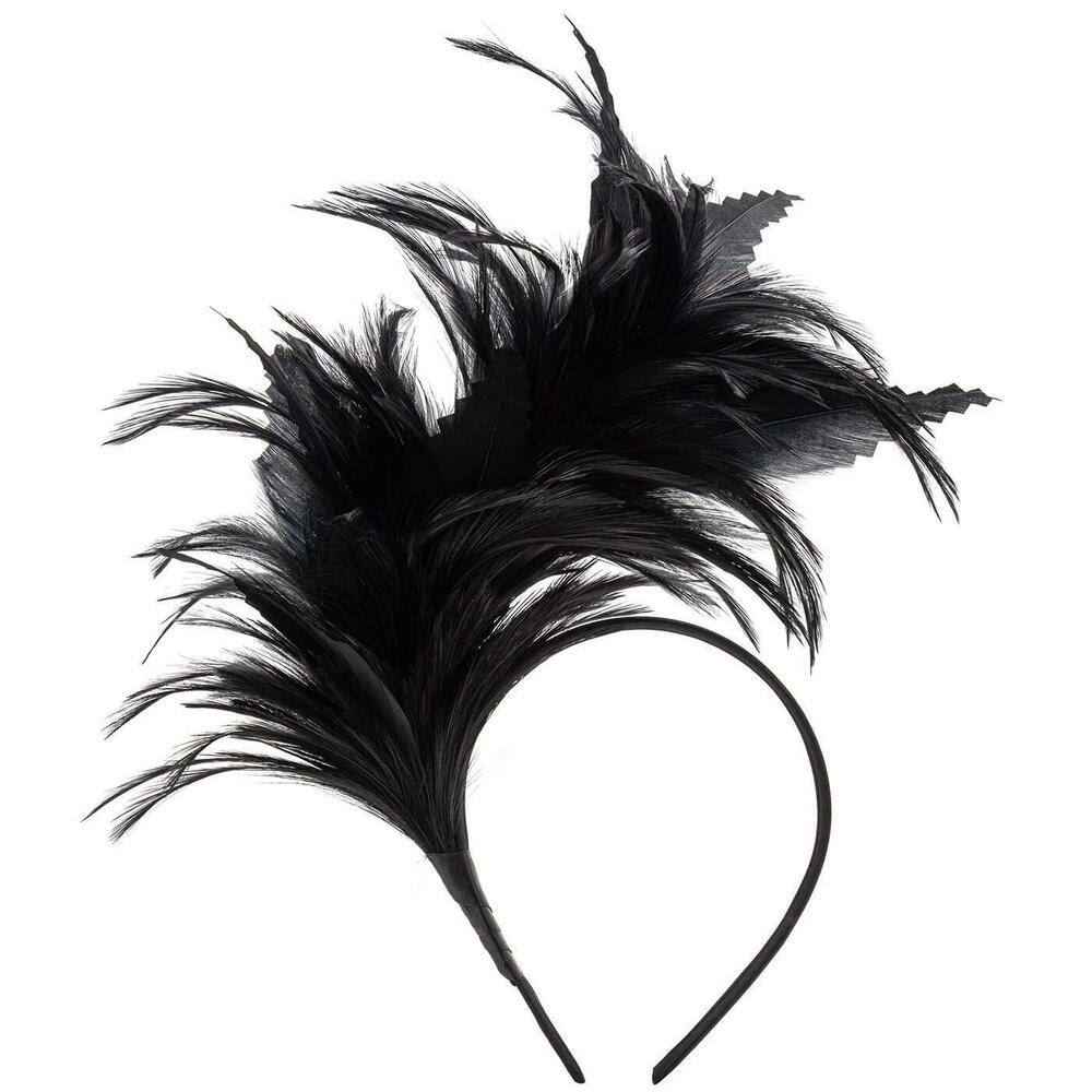 8379 Feather Fascinator Black Headband 1920s Party Sallon Headwear